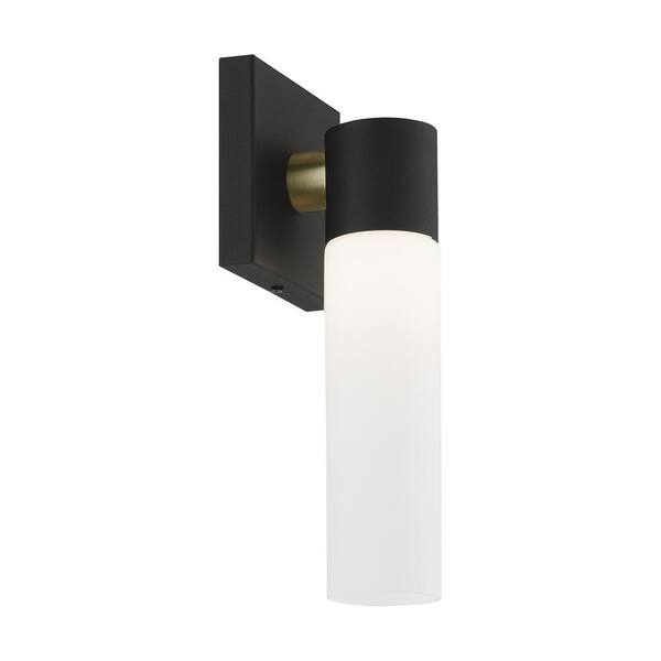 Aero 1 Light Textured Black ADA Wall Sconce with Hand Blown Satin Opal White Twist Lock Glass