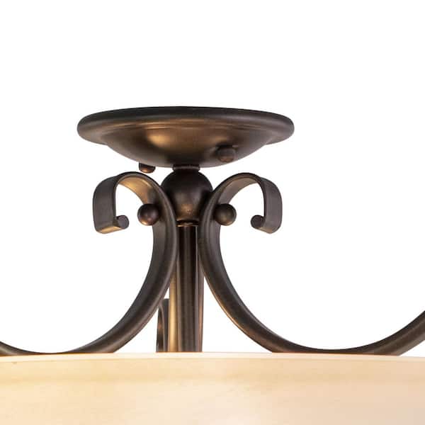 Monrovia 17 in. W Bronze Bowl Semi Flush Mount Ceiling Light Cognac Glass