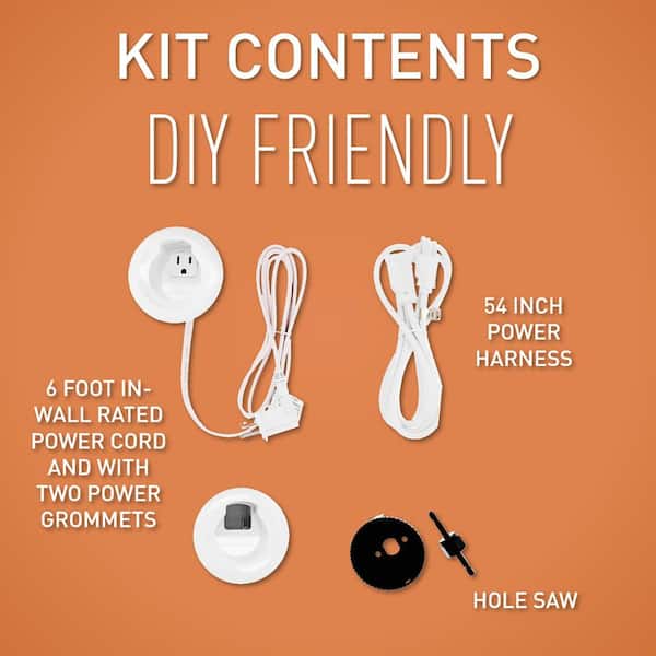 Wiremold in Wall TV Power and Cable Grommet Kit with Mounting Brackets and Hole Saw, White