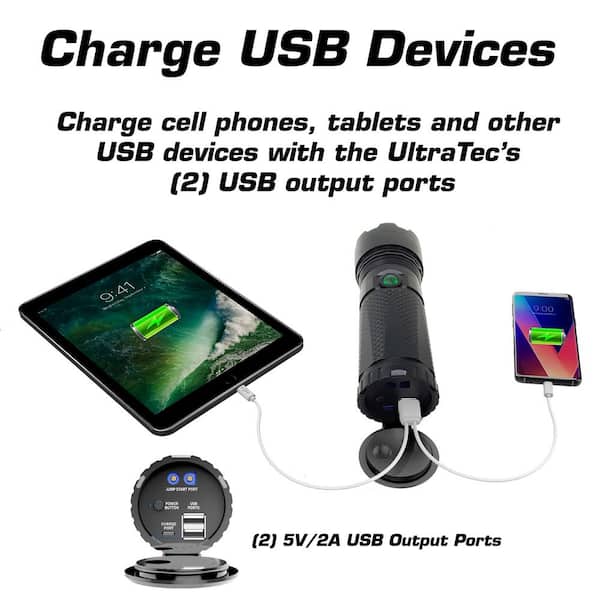 8000 Lumen Rechargeable Flashlight with 10000 mAH Jump Starter and Power Bank