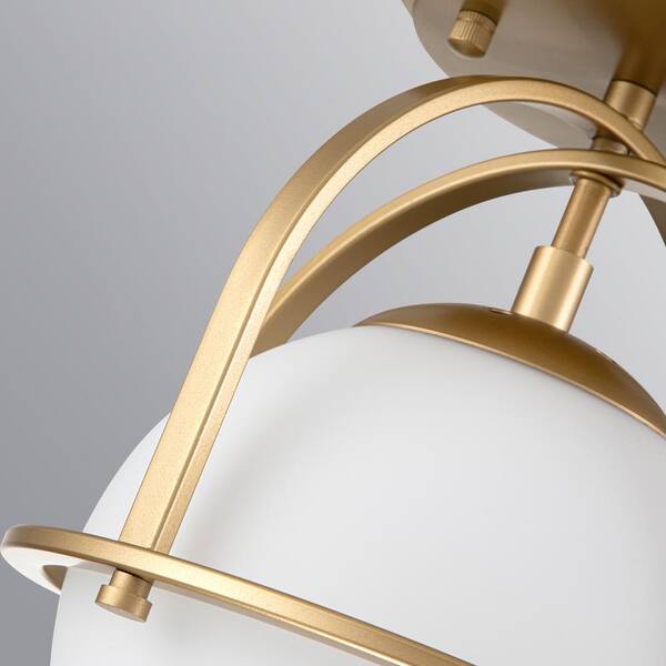 Fragoso 8.66 in. 1-Light Brass Semi Flush Mount Light with Opal Glass