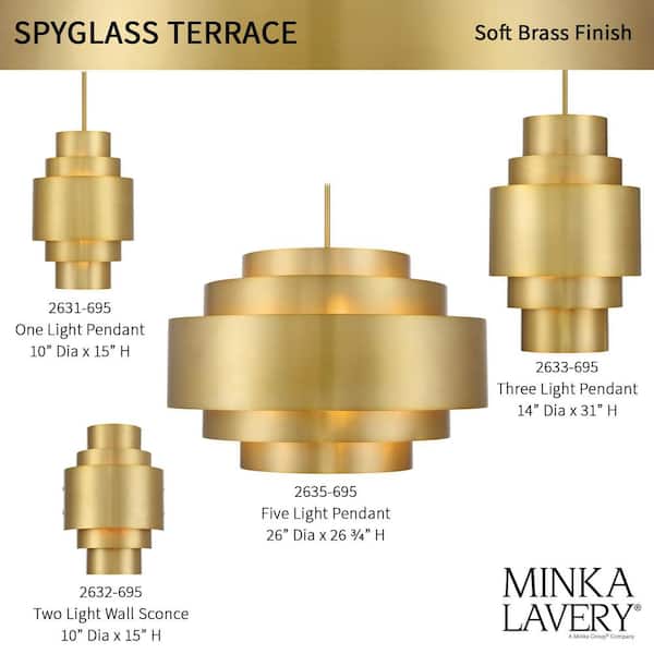 Spyglass Terrace 2-Light Soft Brass Geometric Wall Sconce with Soft Brass Shade