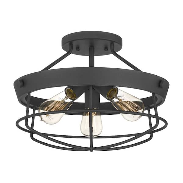 Southbourne 15.5 in. 3-Light Matte Black Rustic Farmhouse Semi-Flush Mount