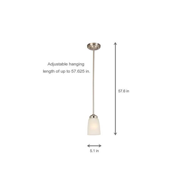 1-Light Brushed Nickel Mini Pendant with Frosted Glass Shade