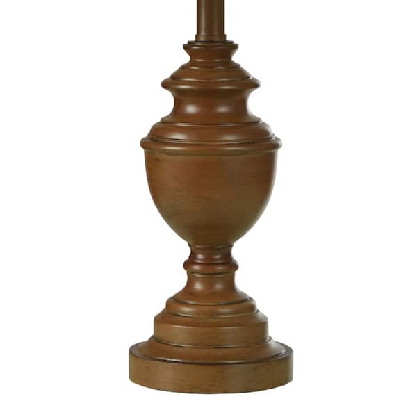 24 in. French Oak Table Lamp with Heathered Light Beige Hardback Fabric Shade