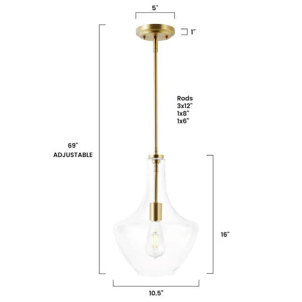 Sienna 1-Light Brushed Brass/Clear Pendant with Glass Shade