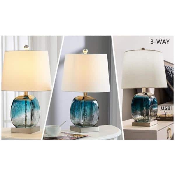 Richmond 20.5 in. Blue Table Lamp Set with USB (Set of 2)
