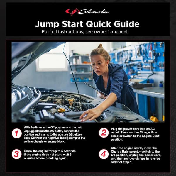 Automotive 6-Volt/12-Volt 250-Amp Manual Wheel Battery Charger and Jump Starter with a 135-Minute Timer