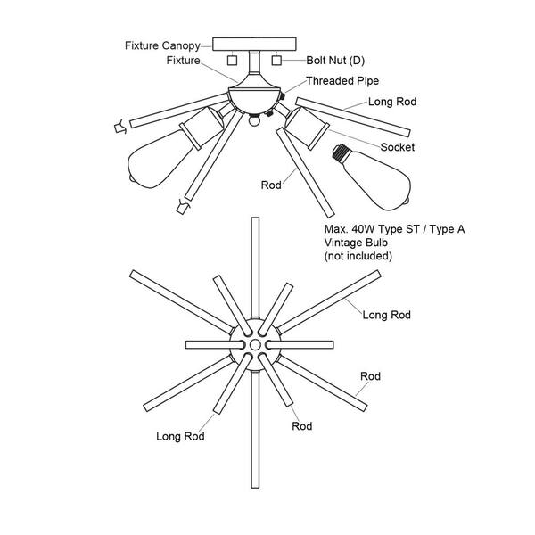 Estelle 24-in W Black Mid-Century Modern Sputnik Semi Flush Mount Ceiling Light
