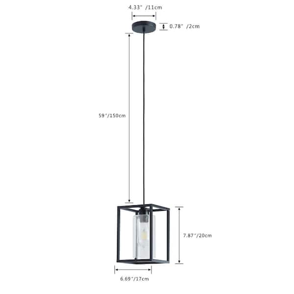 1-Light Industrial Black Square Pendant Light Farmhouse Island Retro Vintage Hanging Light with Glass and Metal Shades