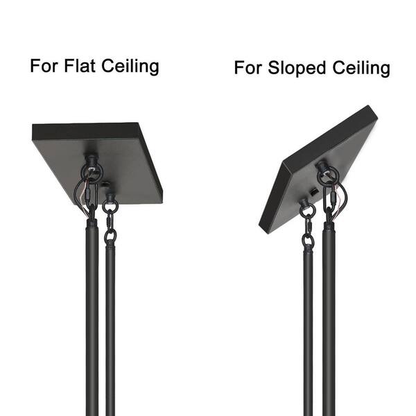 Wood Chandelier Black Farmhouse Island 5-Light Rectangular Cage Ropes Chandelier with Cylinder Clear Glass Shades