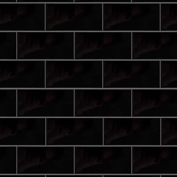 Crown Heights Glossy Black 3 in. x 6 in. Ceramic Wall Tile (5.72 sq. ft./Case)