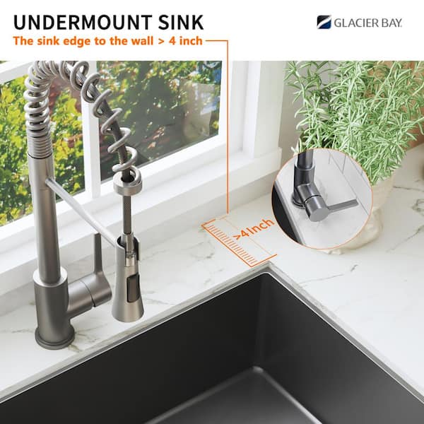 Gunmetal Black Stainless Steel 23 in. 18-Gauge Single Bowl Undermount Bar Sink with Black Spring Neck Faucet