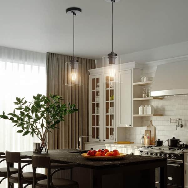 1-Light Modern Matte Black Island Pendant Light Rustic Farmhouse Industrial Hanging Light for Kitchen Dining 2 Pack