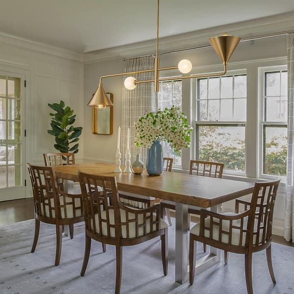 Hazel 4-Light Brass Modern Linear Island Chandelier with Glass Shades