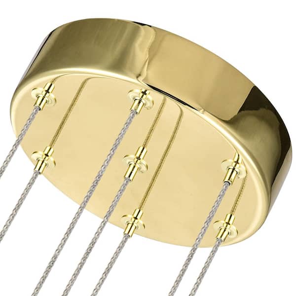 Venezia 9 in. 7-Light ETL Certified Integrated LED Gold Chandelier Height Adjustable Pendant with Champagne Glass Shades