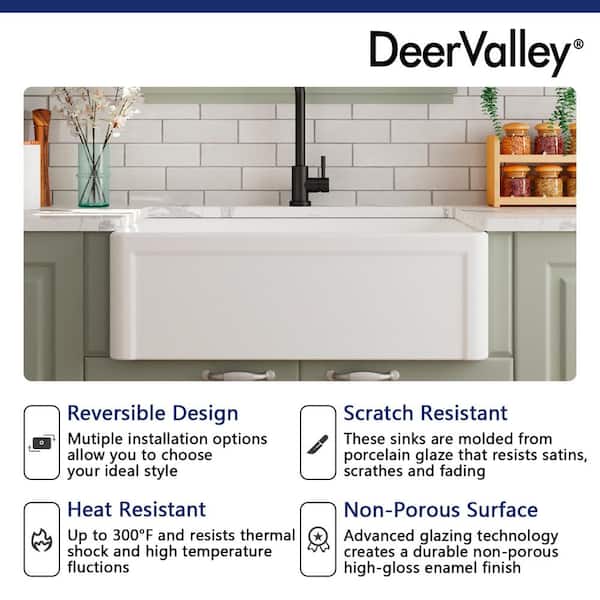 Harvest 30 in. Farmhouse Apron Front Single Bowl Kitchen Sink in White Ceramic, Grid and Strainer Included