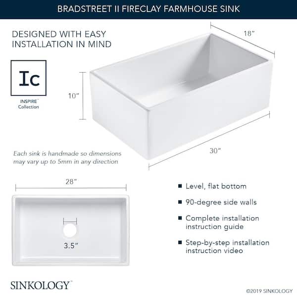 Bradstreet II 30 in. Farmhouse Single Bowl Crisp White Fireclay Kitchen Sink with Disposal Drain