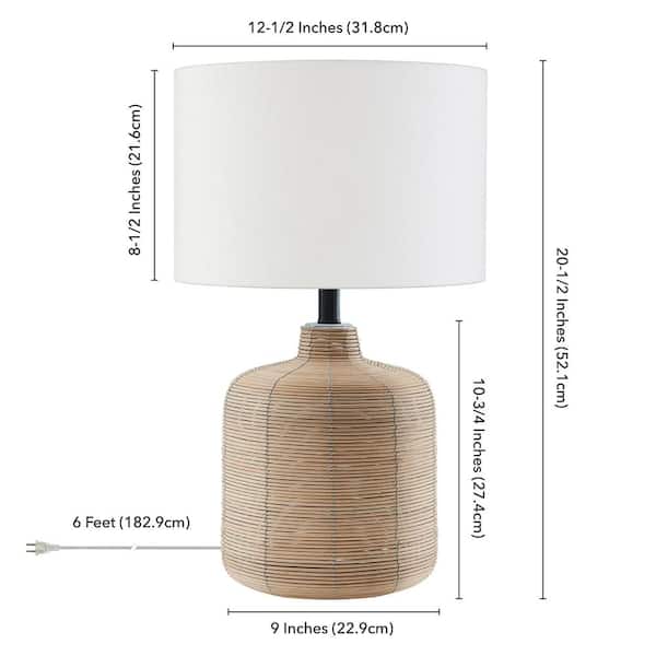 Jolina 20.5 in. Natural Rattan Petite Table Lamp with Brass Accents