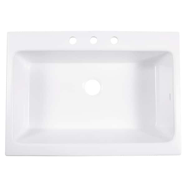 Josephine 34 in. 3-Hole Quick-Fit Drop-In Farmhouse Single Bowl Crisp White Fireclay Kitchen Sink
