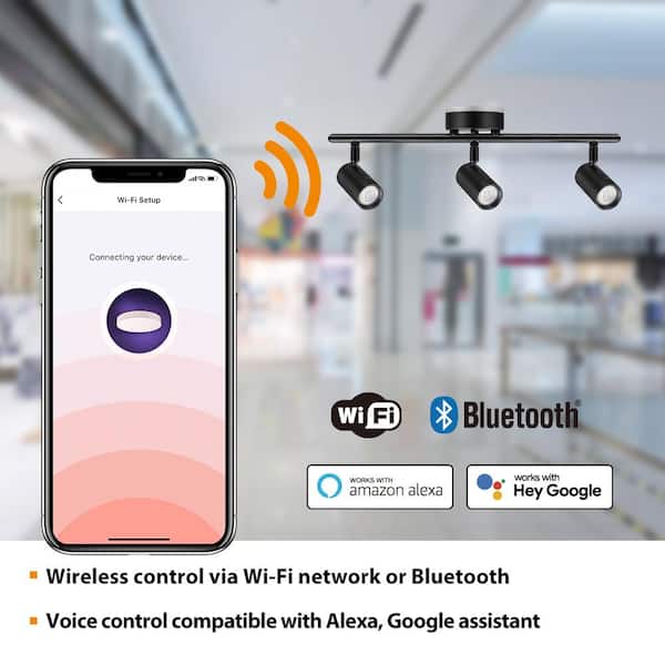 Boedy 2 ft. 3-Light Smart Matte Black Integrated LED Fixed Track Lighting Kit with Night Light Powered by Hubspace