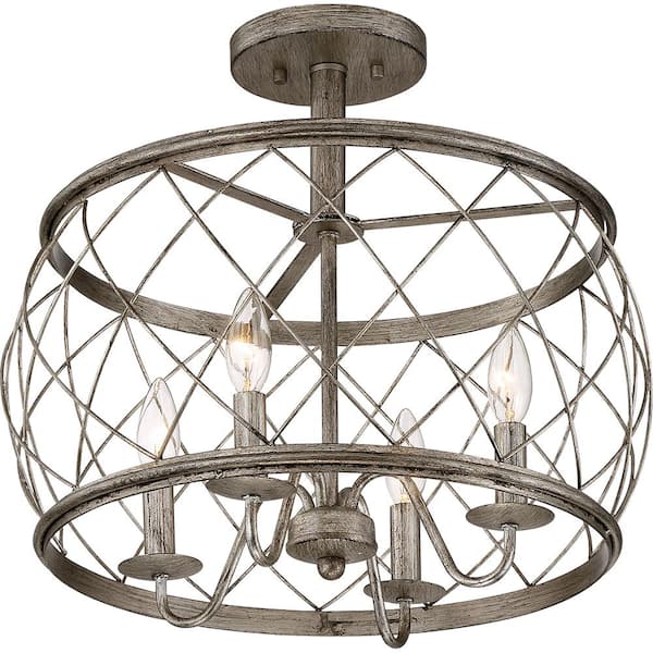 Dury 17.5 in. 4-Light Century Silver Leaf Semi-Flush Mount