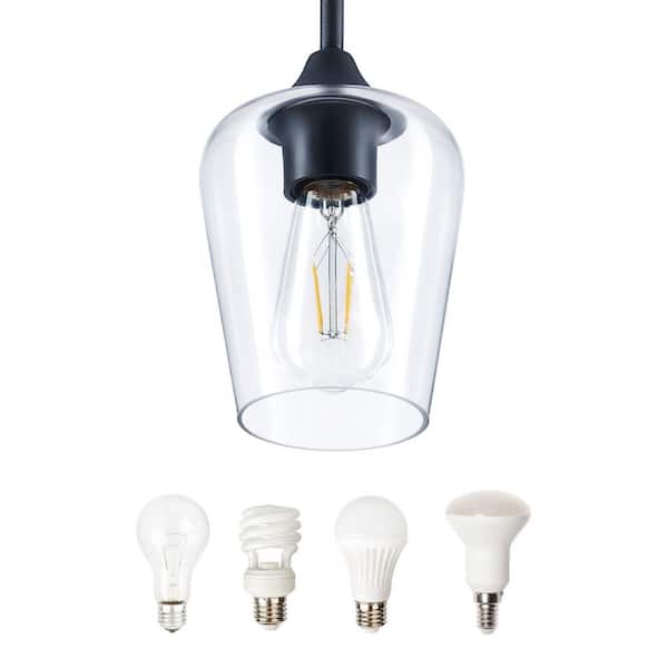 1-Light Matte Black Pendant Light Glass Goblet Shade