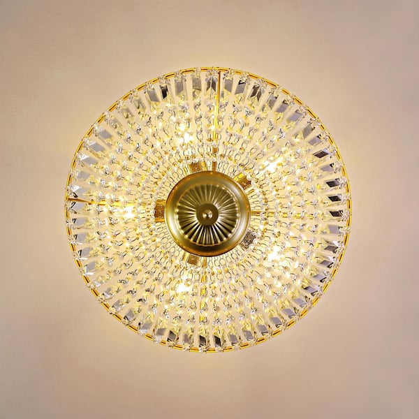 5-Light 19.5 in. Crystal Ceiling Light Fixture, Brass Semi Flush Mount Chandelier