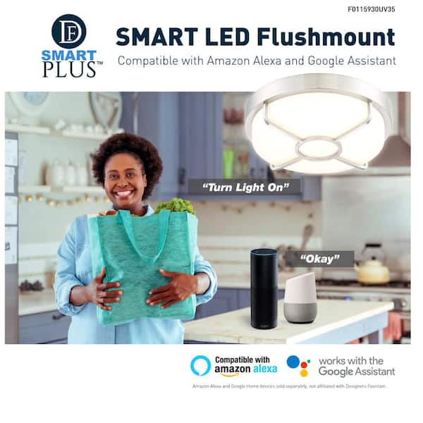 14 in. Brushed Nickel 3000K CCT LED Smart Ceiling Light Flush Mount, Compatible with Google and Alexa NO HUB Required