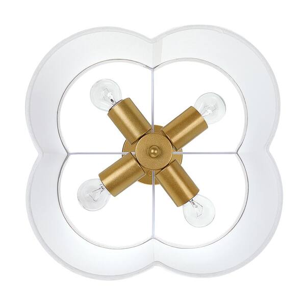 Celina 14 in. 4-Light Gold Canopy Semi-Flush Mount with White Scallop Fabric Shade