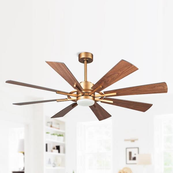 60 in. Windmill 8-Blade Integrated LED Gold Ceiling Fan with Light and Remote Control