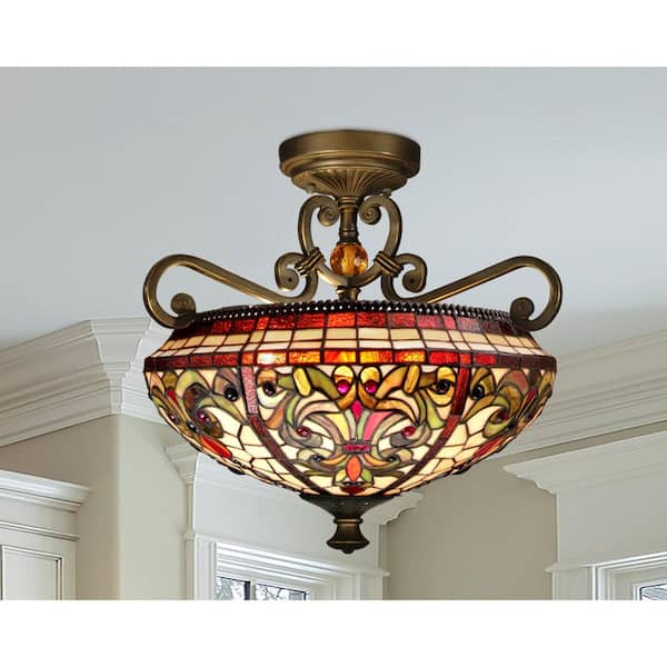 Baroque 2-Light Antique Golden Sand Semi-Flush Mount Light