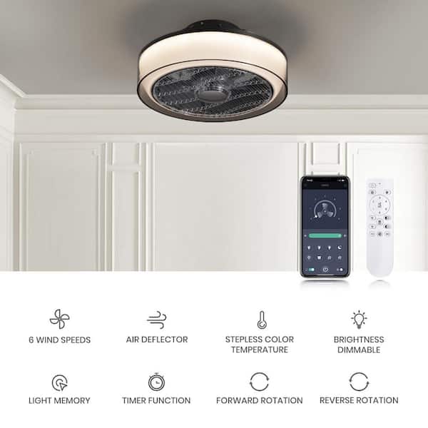16 in. Modern Dimmable Integrated LED Indoor Smoky Gray Smart Enclosed Ceiling Fan with Remote
