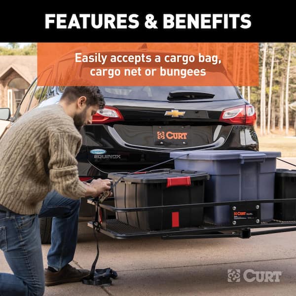 Combo 500 lbs. Capacity 60 in. x 24 in. Black Steel Basket Hitch Cargo Carrier with Cargo Bag and Net