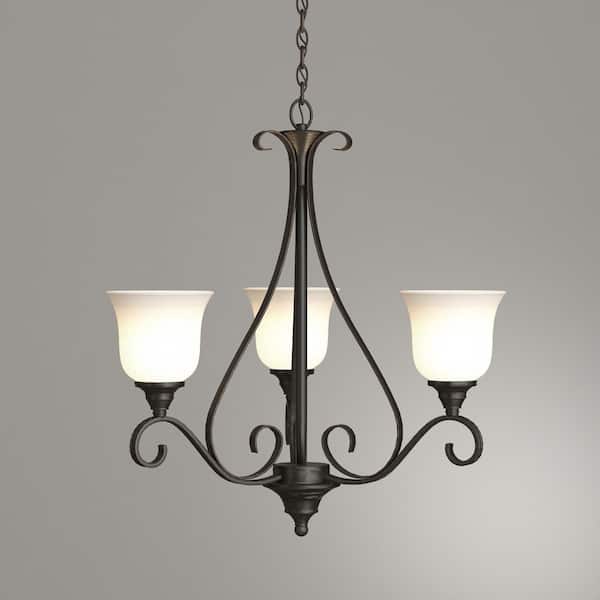 Westwood 3-Light Oil Rubbed Bronze Chandelier with Frosted White Glass Shades