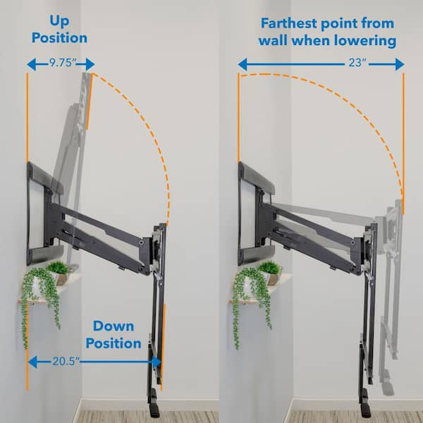 43 in. to 70 in. Height Adjustable Fireplace Gas Spring TV Mount, 72 lbs. Capacity
