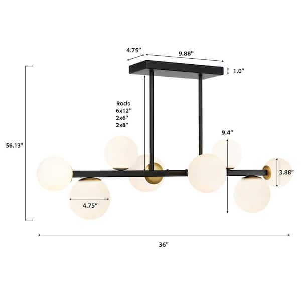 Trieste 8-Light Black Chandelier Island Light with Frosted Glass Shades