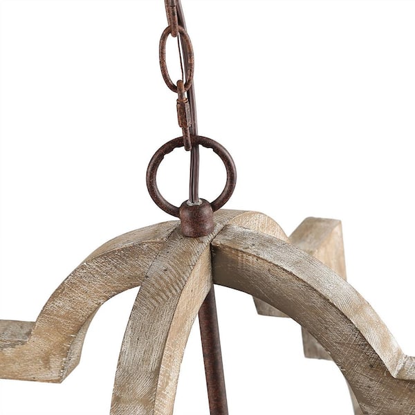 Modern Farmhouse Cage Chandelier Bronze 4-Light Island Candlestick Chandelier Rust Proof Weathered Wood Pendant Light