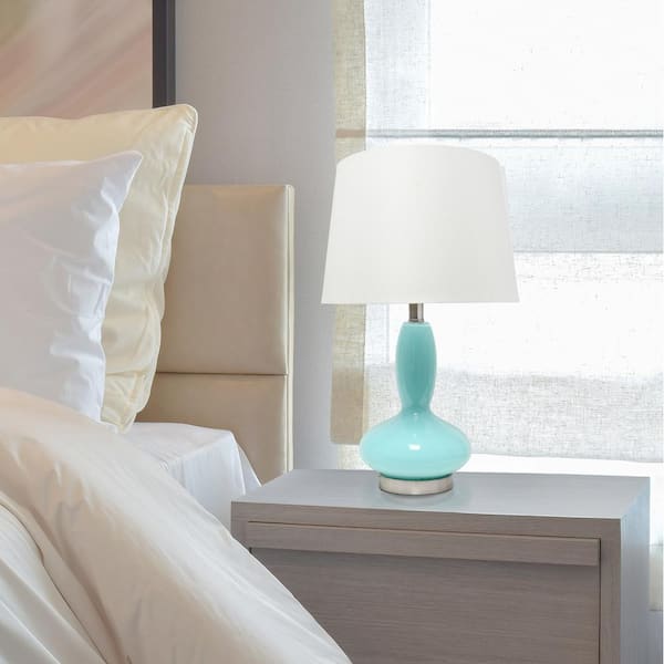 23.5 in. Seafoam Glass Dollop Table Lamp with White Fabric Shade