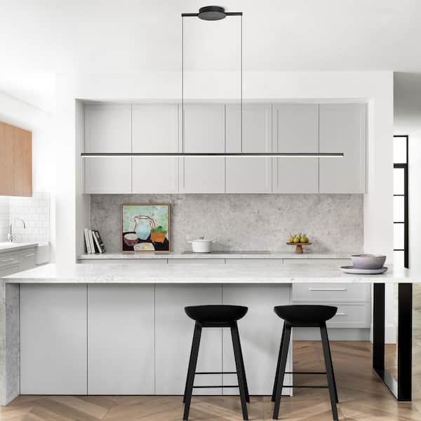 Neculina 47.24 in. 16-Watt 1-Light Integrated LED Black Tubed Island Linear Pendant Light with Dimmable 3000K