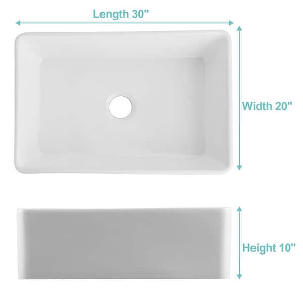 White Fireclay 30 in. x 20 in. Single Bowl Farmhouse Apron Front Kitchen Sink with Bottom Grid and Strainer
