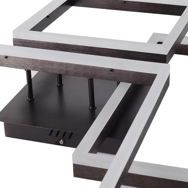 32 in. 1-Light Black Modern Geometric Design Selectable LED Semi-Flush Mount Ceiling Light with Remote