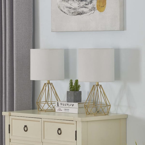 Detroit 20 .5 in. Gold Table Lamp with with White Shade (Set of 2)