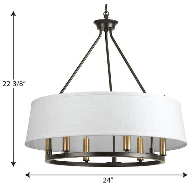 Cherish Collection 6-Light Antique Bronze White Linen Shade Coastal Chandelier Light