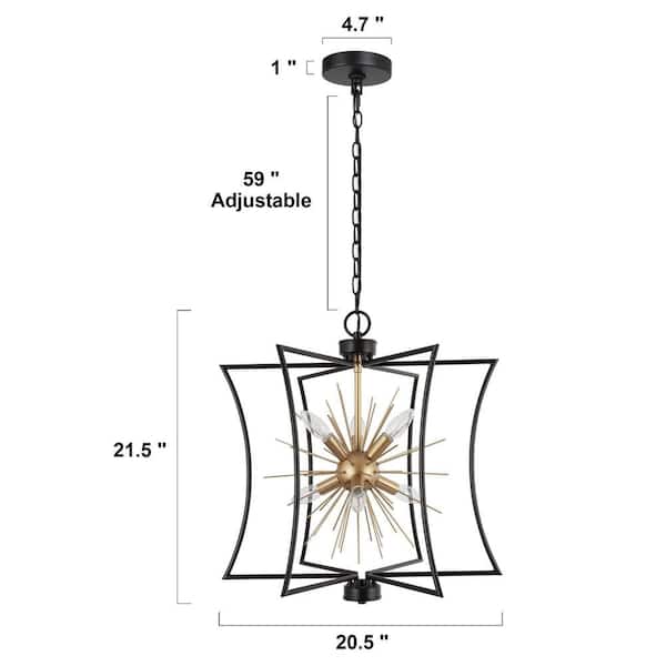 20.5 in. 6-Light Black Kitchen Island Pendant Light, Modern Dining Room Cage Chandelier, Dark Gold Sputnik Chandelier
