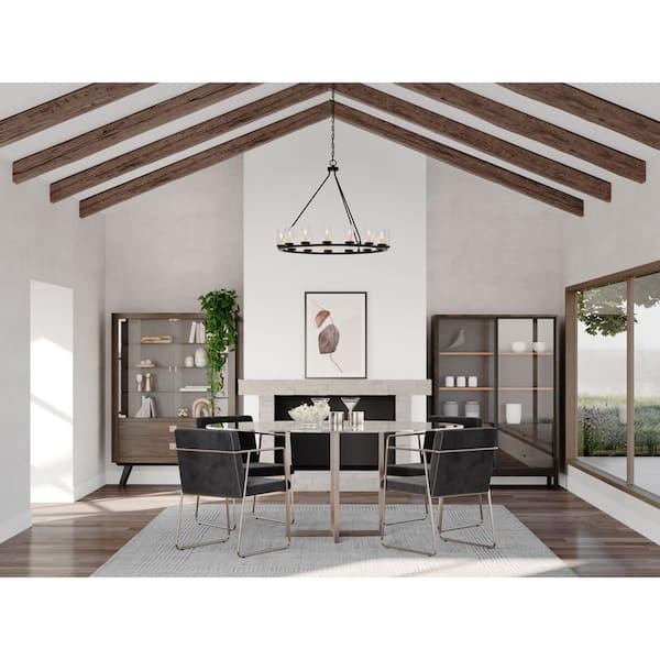 Hartwell 32-5/8 in. 15-Light Bronze Farmhouse Wagon Wheel Chandelier with Brass Accents & Clear Seeded Glass