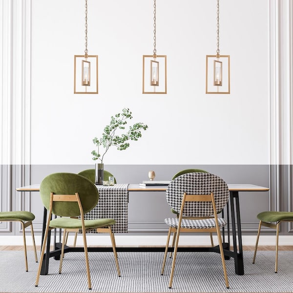 Modern Gold Kitchen Pendant Light, 1-Light Brass Dining Room Chandelier Pendant Light with Clear Glass Shade