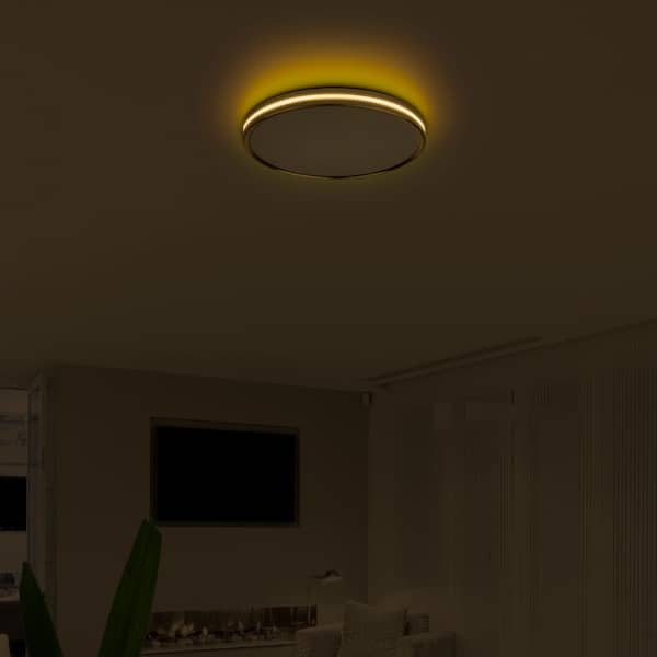 Ashburrow 15 in. Light Gold Adjustable CCT Integrated LED Flush Mount with Night Light
