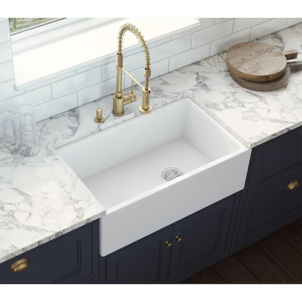 30 in. Single Bowl Farmhouse Fireclay Kitchen Sink with Right Offset Drain in White