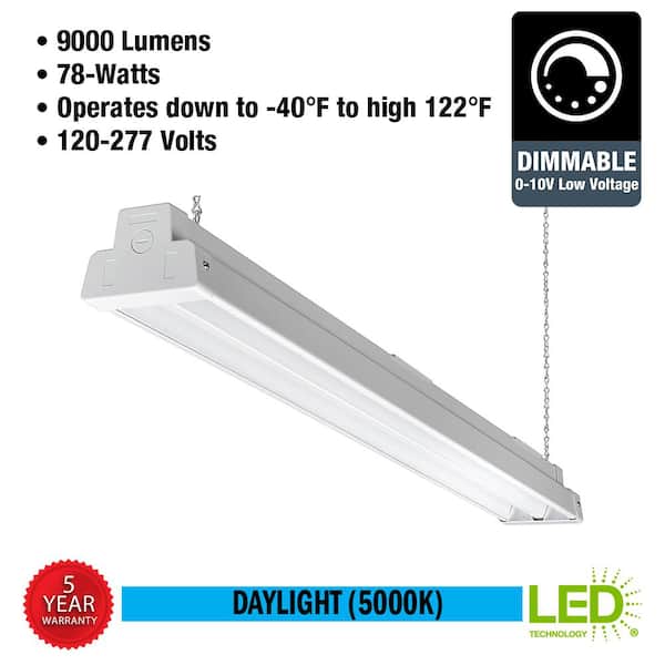 4 ft. White Linear LED High Bay Warehouse Light 9000 Lumens 0 to 10 Volt Dimmable 120-277v  5000K Daylight